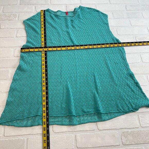 Ruby Ribbon Top Women Medium Large Blue Crochet Open Knit Cap Sleeve Relaxed Fit - Picture 2 of 8